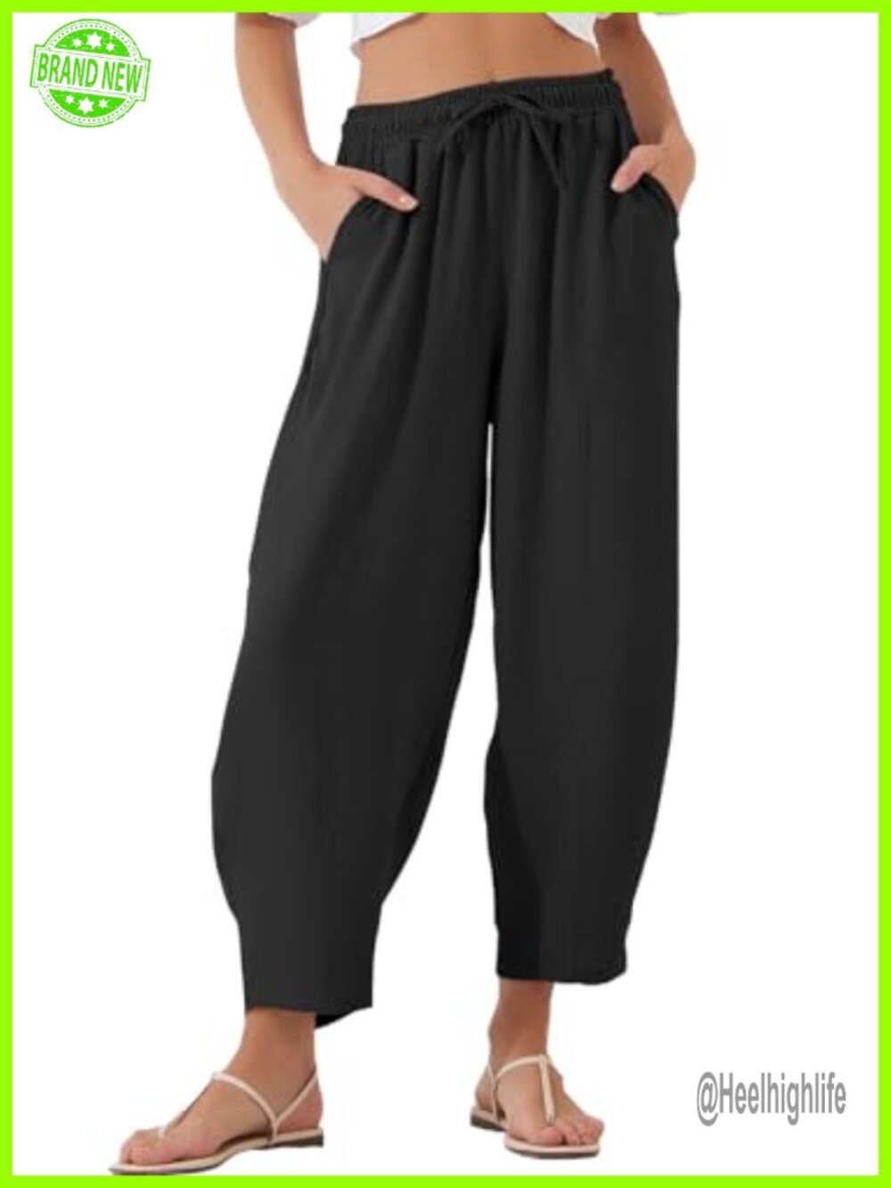 High Waisted Wide Leg Palazzo Trousers Pleated Hem Loose Fit Casual
